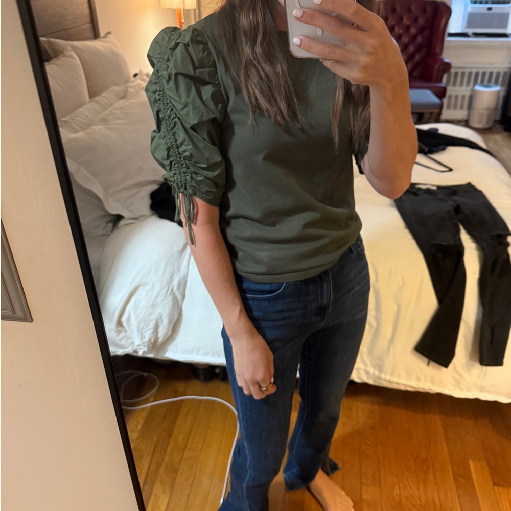 Frame Green Ruched Sleeve Top - Picture 4 of 5